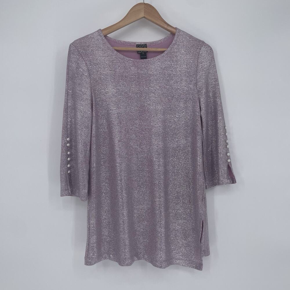 Clara Sun Woo Metallic Shimmer Dressy Top 3/4 Sleeve Women’s XS Fairy Whimsigoth